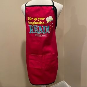Scholastic Red Teacher Apron Stir Up Your Imagination Read Adjustable Pockets